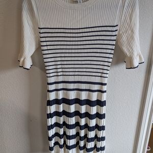 Elegant Striped Navy and White Mini Dress